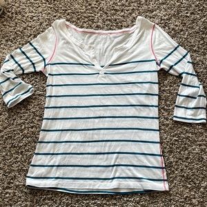 Teal and white stripe shirt